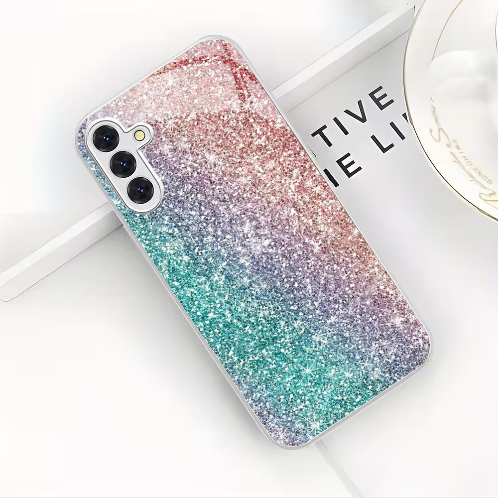 Farbiges Glitzer versilbertes Glas Handyhülle geeignet für Samsung Galaxy S26 S25 S24 S22 S21 S20 FE/Ultra/Plus Anti-Drop