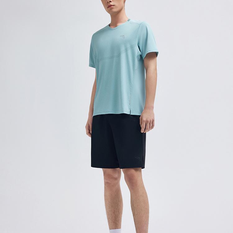 Anta Running Series Solid Color Logo Mid Waist Straight Leg Casual Shorts Men Shorts Black 152335507-1