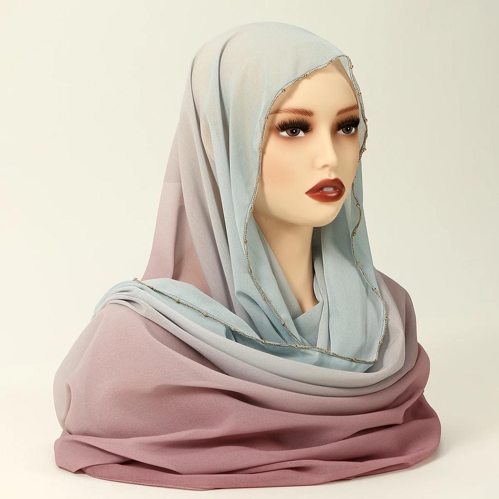 Neuer Muslimischer Farbverlauf Chiffon Hijab Schal Langes Tuch Schal Hohe Qualität Mode Muslimisches Stirnband Halstuch 180*70cm