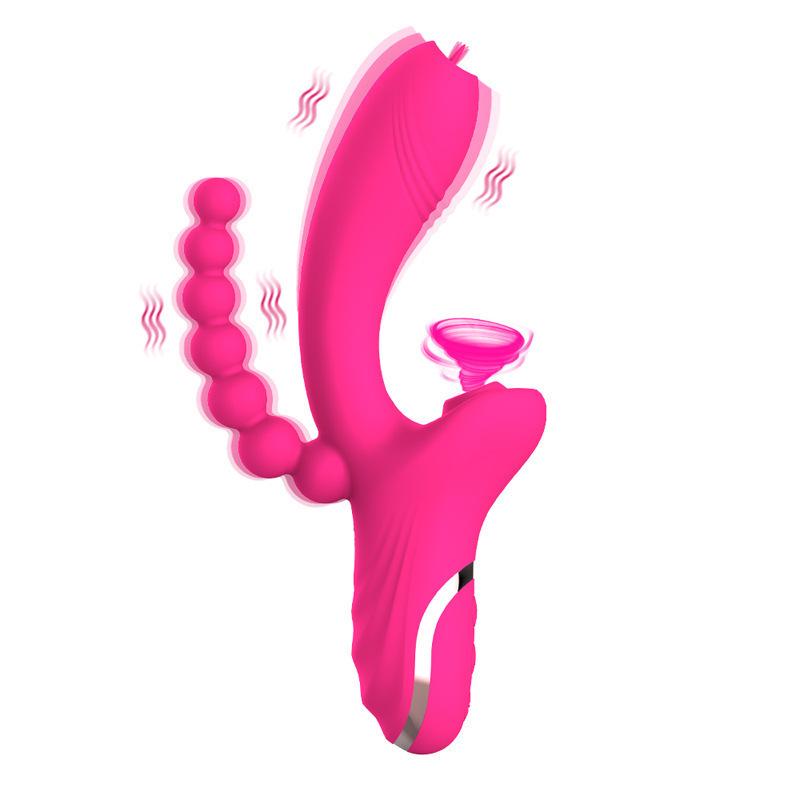 Dual-Ended Vibrating Dildo with Clitoral Suction & Licking, Intense Massage, Adult Toy for Women