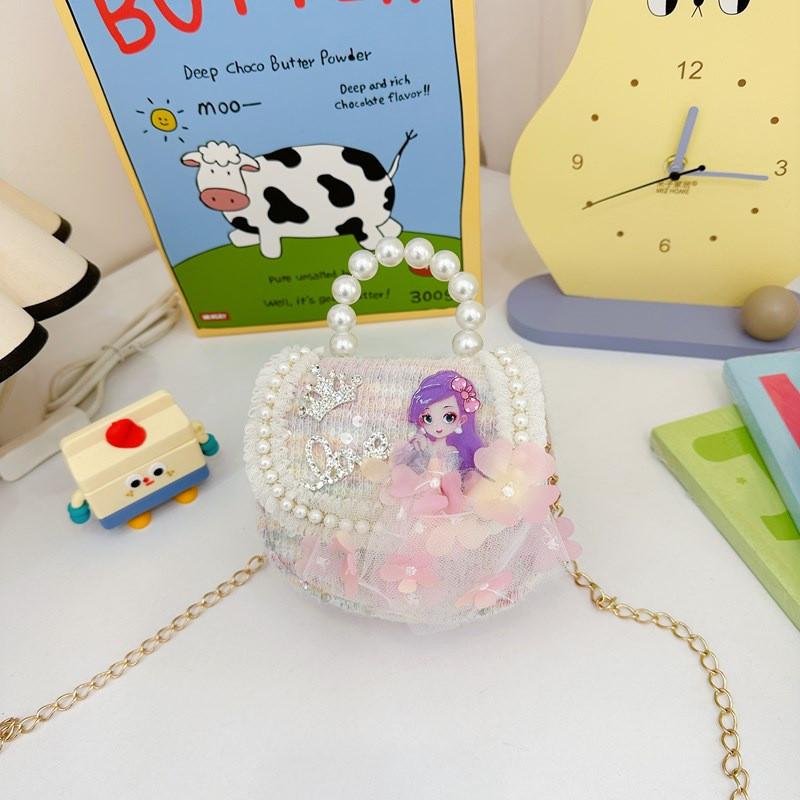 

Детская сумка кроссбоди с бантиком, блестящая мультяшная сумка через плечо с цепочкой из жемчуга White Princess