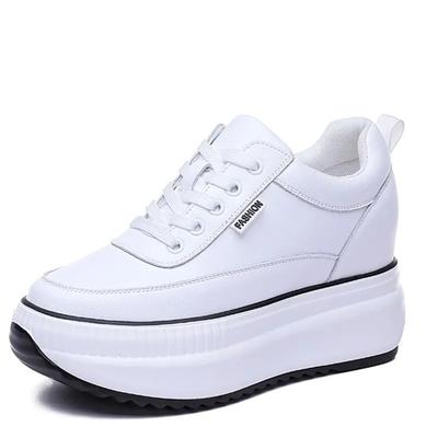 Women Genuine Leather Casual Black Shoes Platform Wedge Female Women 8CM High Fashion Sneakers Chunky Spring Autumn Shoes