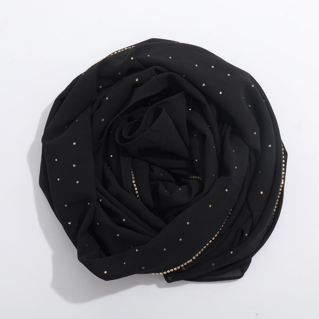 Fashion Hot Sale High-Quality Pearl Chiffon Rhinestone Chain Scarf Shawl Muslim Women Hijab Ethnic Headscarf