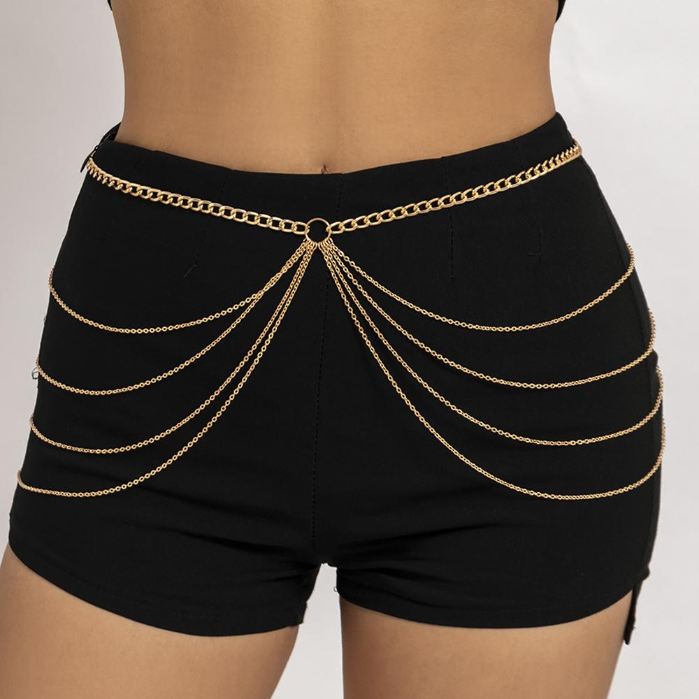 

IngeSight.Z New Multi-layer Tassel Hip High Waist Chain For Women Gold Color Metal Chain Waistband Party Dress Belts Accessorie