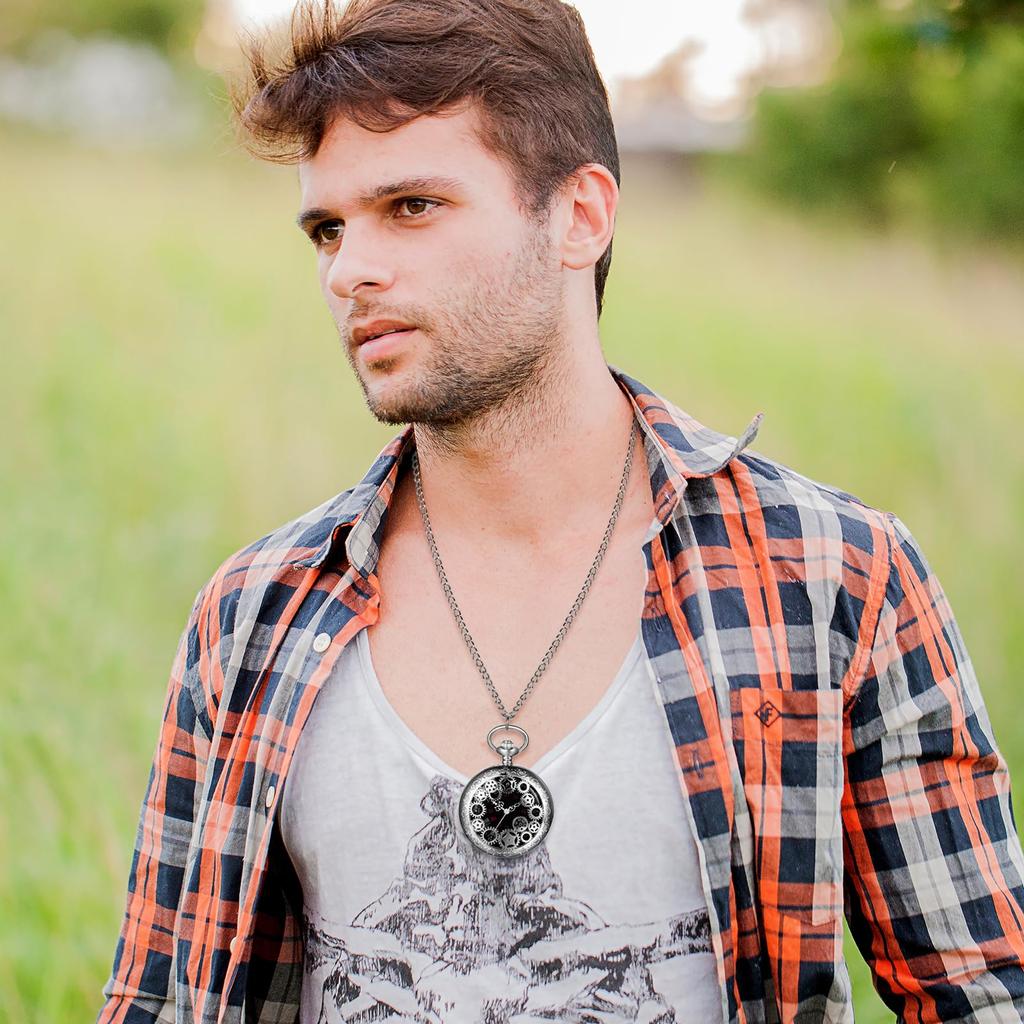 Pocket Watch Gear Skeleton Rome Analog Display Waterproof Pocket Watch Pendant Necklace Chain Birthday Anniversary Christmas Day Present Antique -