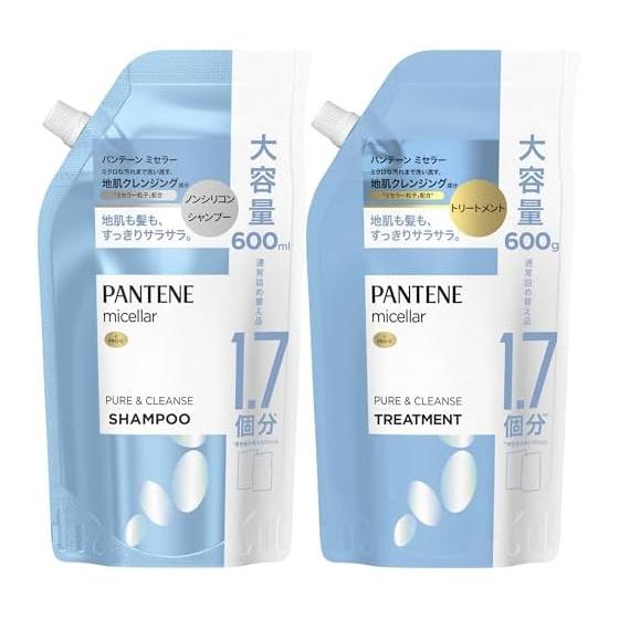 Pantene Micellar Shampoo & Conditioner Set 350mL+350g Refill Extra Large Pure & Cleanse