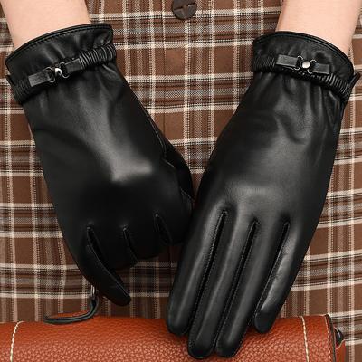Leather Gloves  With Velvet To Keep Warm And Thickened, Driving And Riding Touch Screenoutdoor First Layer Sheepskin Gloves To Prevent Cold