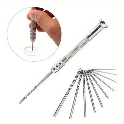 11pcs/set Mini Hand Drill Bits Kit Chuck 0.8-3.0mm Drill Bits Head for Woodworking Models Hobby DIY Hole Punching Manual Tools Jewelry