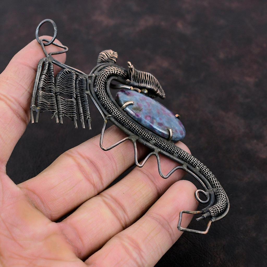 Ruby In Blue Kyanite Pendant Copper Wire Wrapped Pendant Dragon Pendant Handmade Pendant Gemstone Copper Jewelry Wedding Gift Dainty Pendant