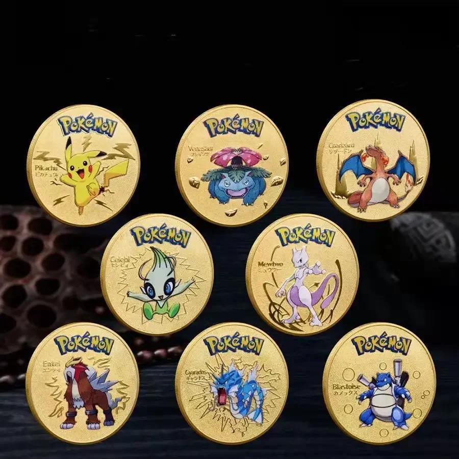 

8Pcs/set Gold Pokemon Coins Pikachu Anime Commemorative Coin Charizard Golden Round Metal Coin Perfect Toys Beautiful Design