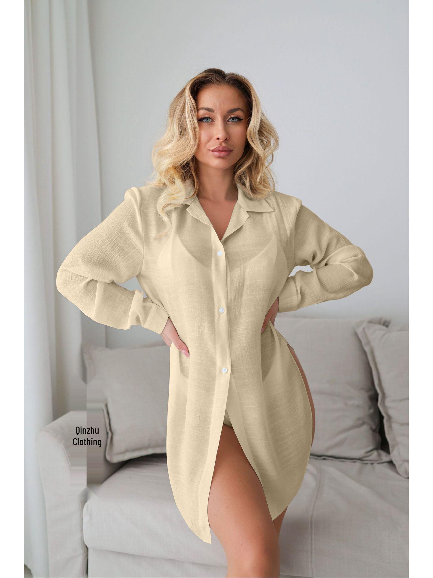 

Бамбуковая пляжная накидка для трансграничной торговли: Свободный кардиган, солнцезащитная рубашка для бикини для женщин Medium абрикосовый