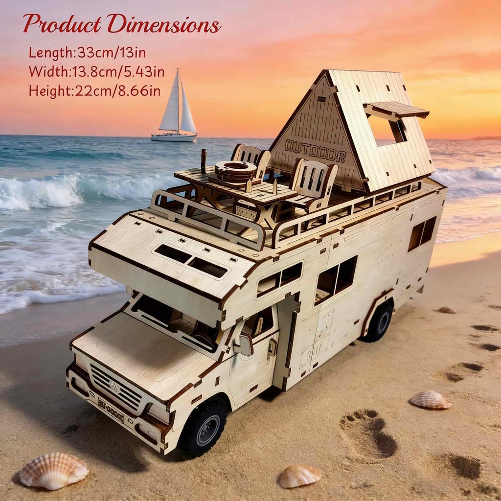 3D Wooden Puzzle Camper Van Scale Miniature DO-IT-YOURSELF Miniature Kit Handcrafted Present Home Decor Assembly Toy