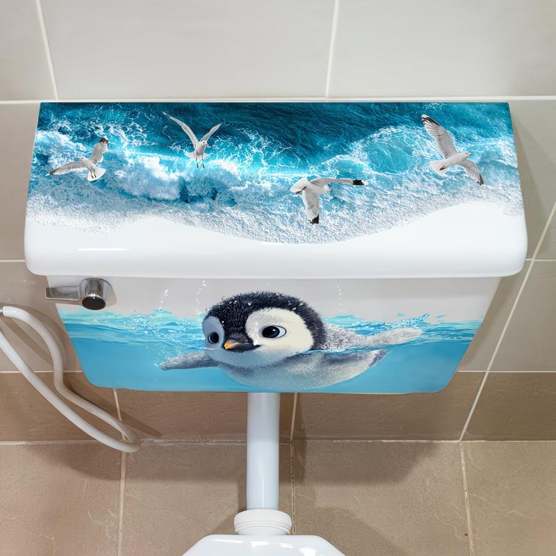 Sevimli Yüzen Penguen Tuvalet Stickerı Tuvalet Kapağı Hazne Stickerı Banyo Duvar Stickerı Kendinden Yapışkanlı Çıkarılabilir Çıkartmalar Ev Dekorasyonu