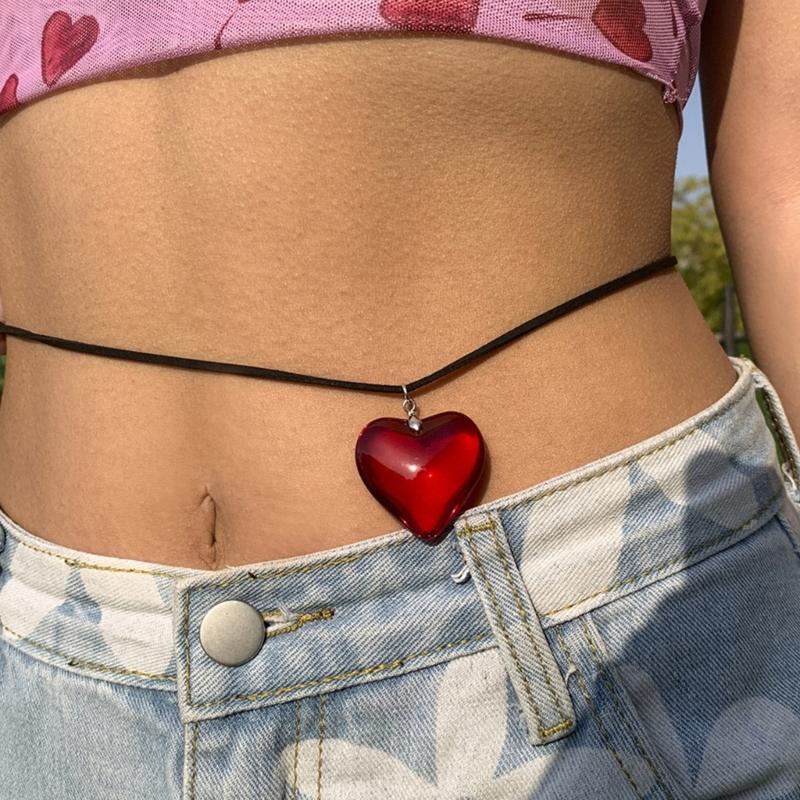 Gothic Irregular Big Love Heart Pendant Waist Belly Chain Women Korean Velvet Body Chain Adjustable Chain Y2K Jewelry