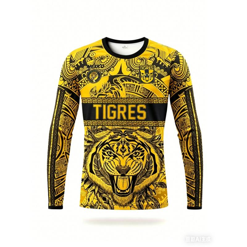 Mexican Aztec Men's Soccer Long-Sleeve Jersey Crew Neck Comfortable Sports Top for Competition, Training, Fitness, and Outdoors