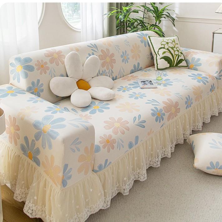 Summer Ice Silk Cream Style Flower Sofa Cover All Inclusive Universal Set  Anti Slip and Washable Sofa Cover Cloth