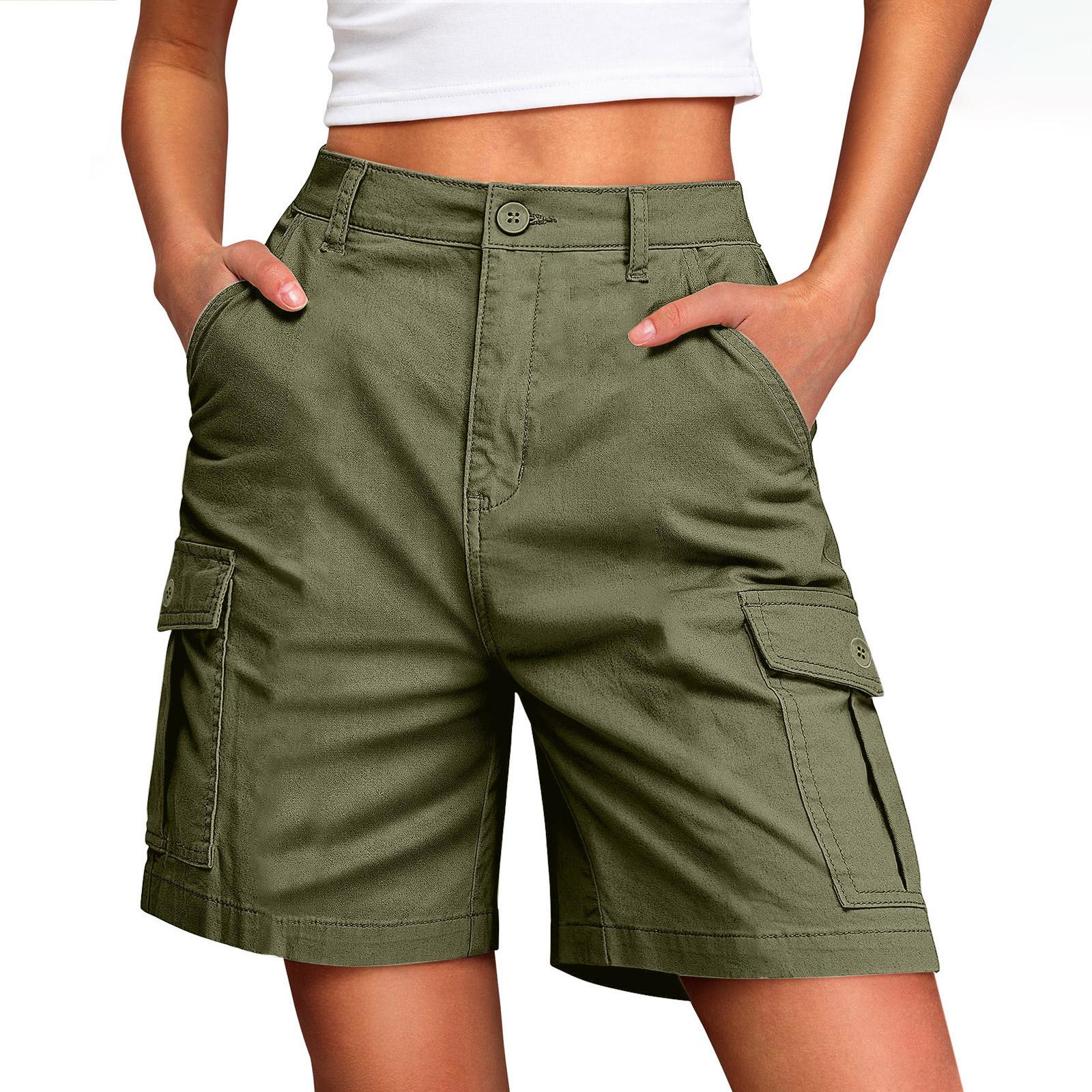 Hiking Shorts For Women Lightweight Elastic Waist Knee Length Cargo Shorts Golf Casual Summer Bermuda Shorts L