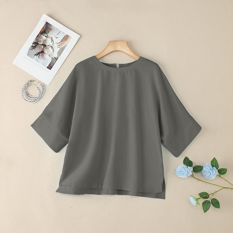 

ZANZEA Женская повседневная блузка с круглым вырезом и рукавом 3/4 5XL темно-серого