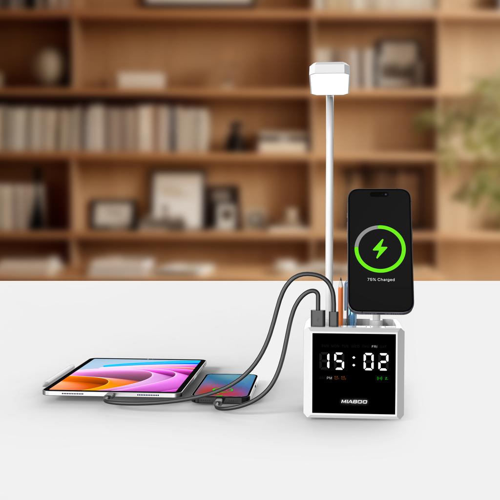 High-quality Desk 3 in 1 Wireless Charger With Lamp Organizer Alarm Clock Fast Charging Station Wireless Charger