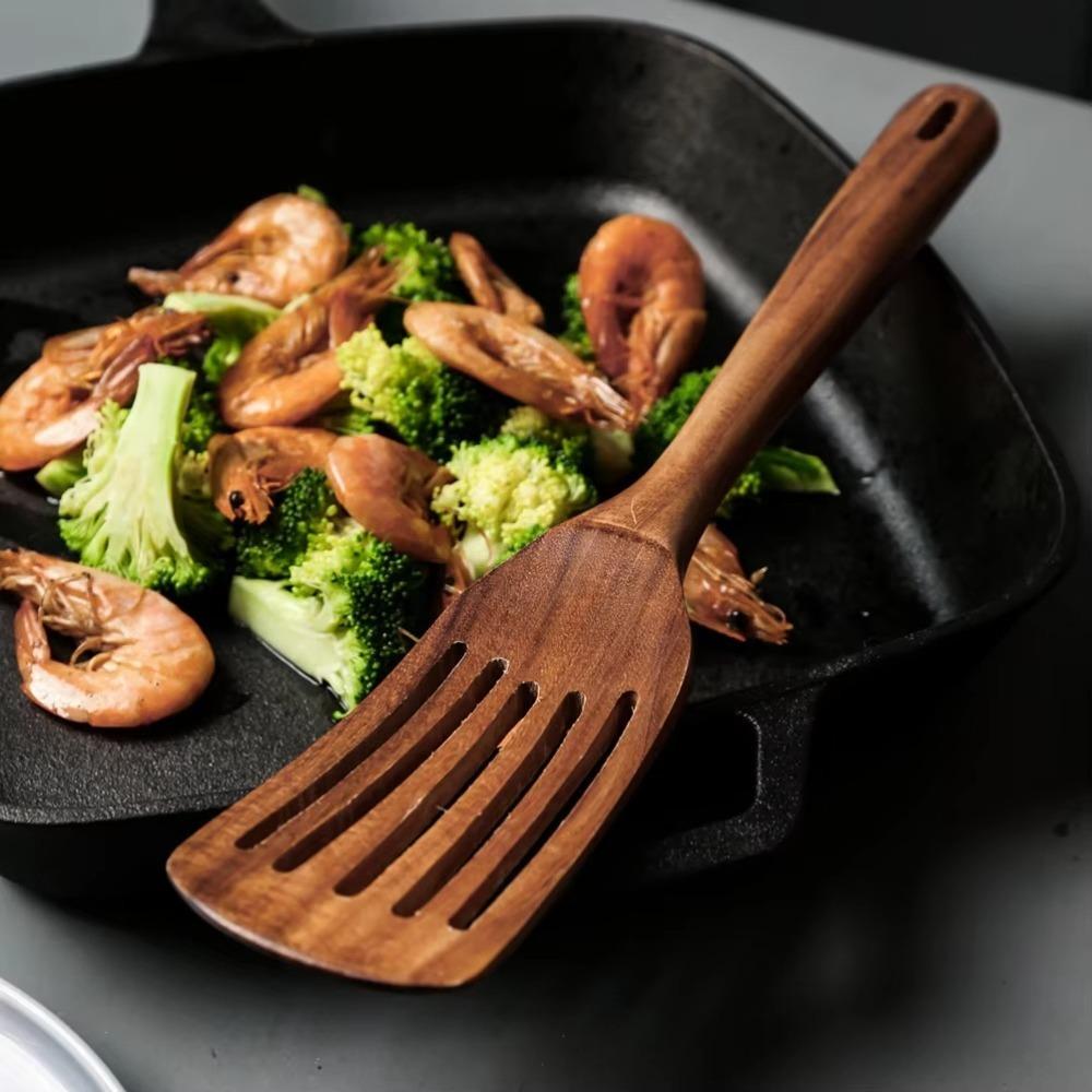 Durable Wooden Spatula Spoon Nonstick High Temperature Resistant Teak Tableware Wooden Gadgets Colander Spoon Special Nano Soup