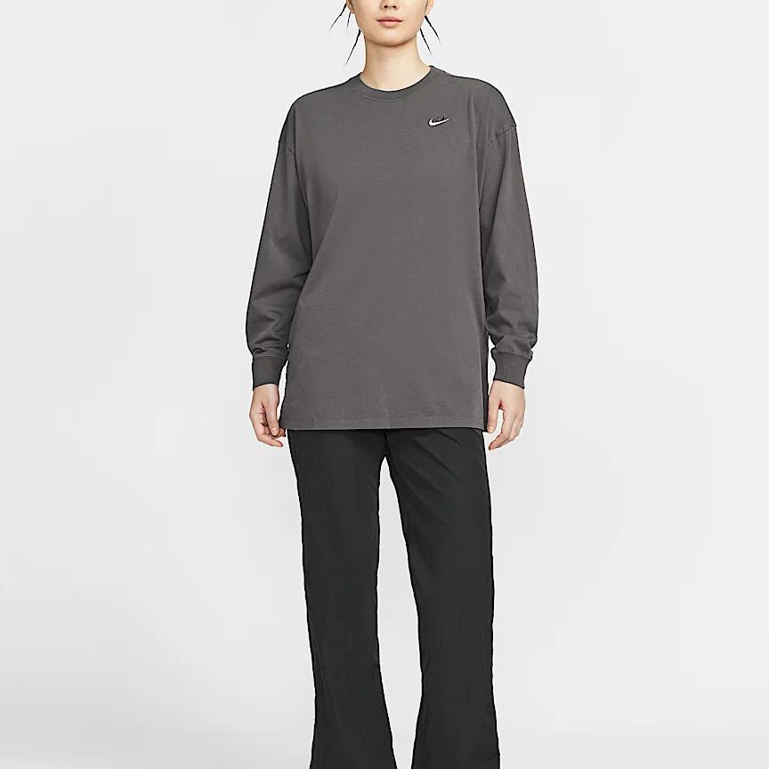 Nike Sportswear Oversized Long Sleeve Drop Shoulder T-Shirt Women Tops Medium-Gray IB1958-261