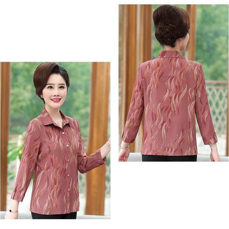 Fashionable Loose Fit Shirt for Middle Aged Women Elegant Plus Size Blouse Long Sleeve Summer Casual Tops for Moms
