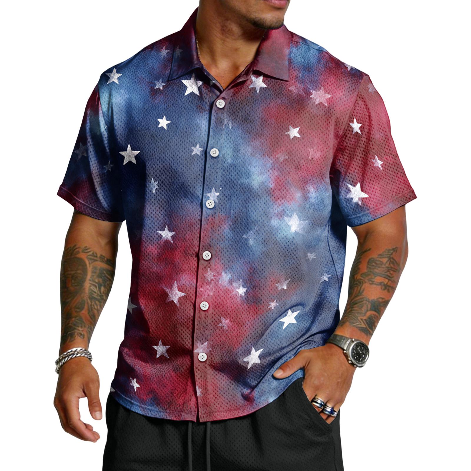 

Мужская повседневная рубашка с принтом ко Дню независимости, легкая, дышащая, с коротким рукавом XXL синий