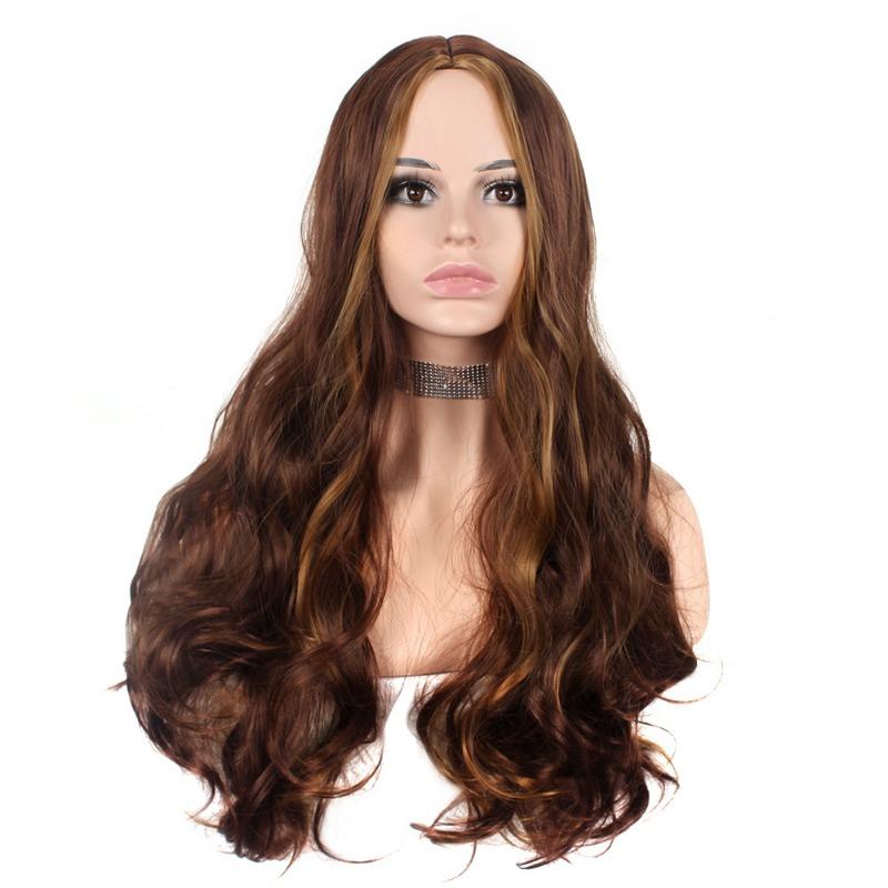 

Synthetic Hair Long Wavy Wigs for Women Natural Wave Wig with Side Bangs Brown Wigs Drag Queen Wig Cosplay Roleplay Daily коричневый
