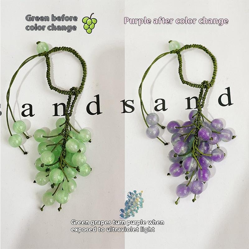 Color-Changing Grape Pendant Keychain Diy Hand Woven Material Package Bead Car Key Backpack Pendant Decoration Accessory