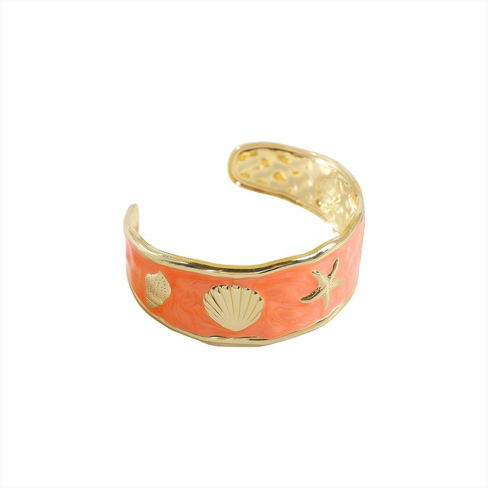 Hawaiian Flower Glazed Enamel Bracelet Geometric Heart Arm Ring Open Metal Vintage Cloisonne Bangle Girls