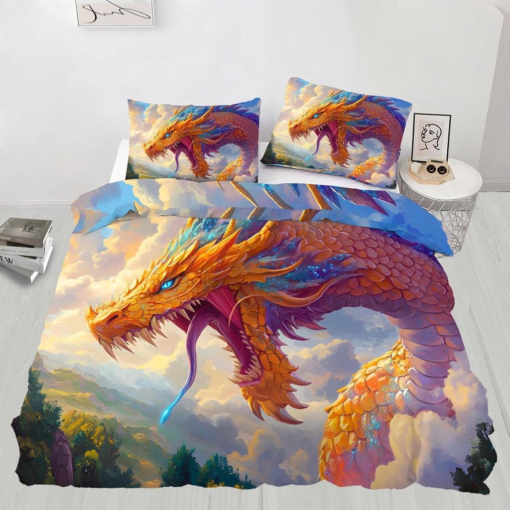 Chinese Dragon Duvet Cover Set,Fantasy Bedding Set 2-Piece Soft Bedding With Pillowcase,Vibrant Bedroom Decor For Adult Children