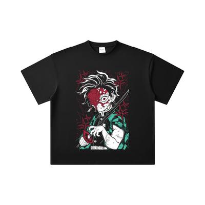 260 GSM Double Yarn 32 Count 100% Cotton Demon Slayer V42 Demon Tanjiro Print Unisex Heavy Cotton T Shirt