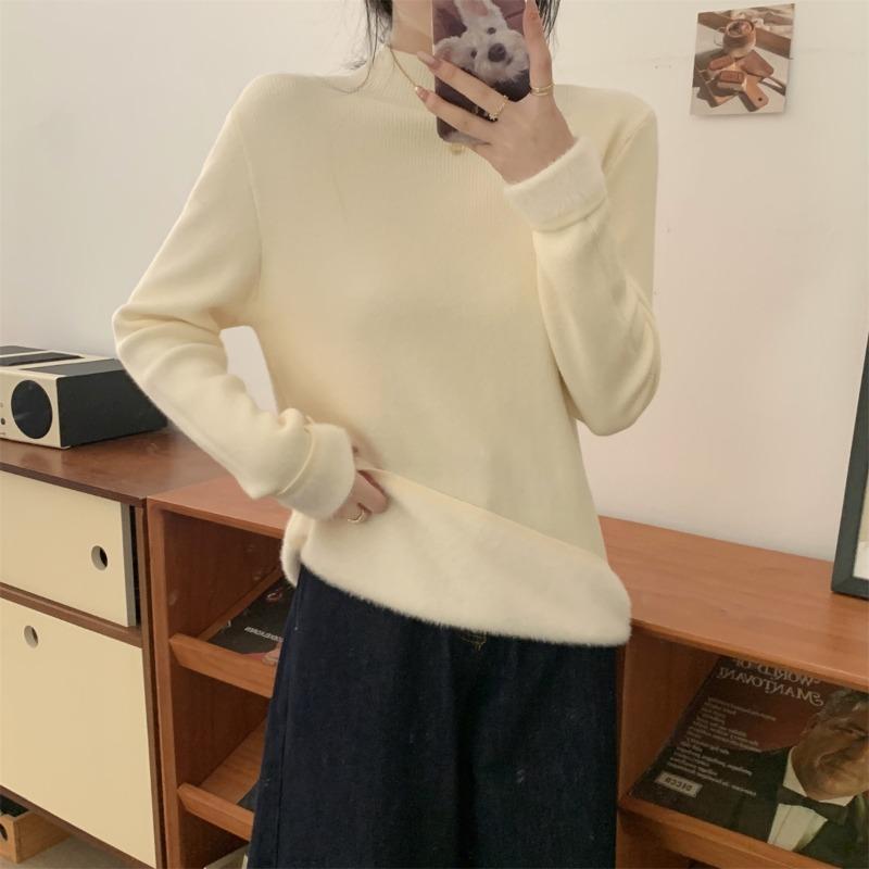 Autumn and Winter Thickened Inner Semi-turtleneck Loose Integrated Fleece Andy Fleece Sweater Women's Soft Waxy Knitted Bottoming Top