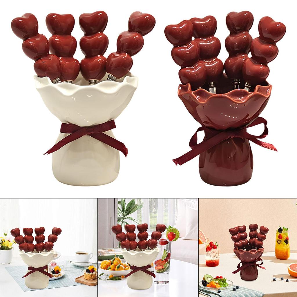 Heart Fruit Forks with Holder,Party Supply Creative Elegant Salad Forks Set Dessert Forks Sweet Food Pick for Fruit Cake Home