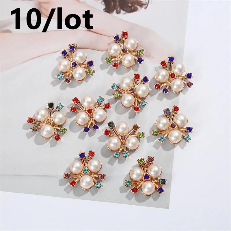 Rhinestone Buttons For Hair Pins Clothing 10Pcs Sparkling Pearl Flower Decorative Handmade DIY Crafts Apparel Sewing Accessories