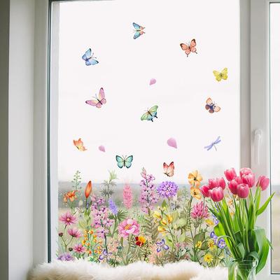 Colored Butterfly And Flower Static Wall Stickers Window Glass Stickers  Colorful Electrostatic Stickers DIY Home Decoration