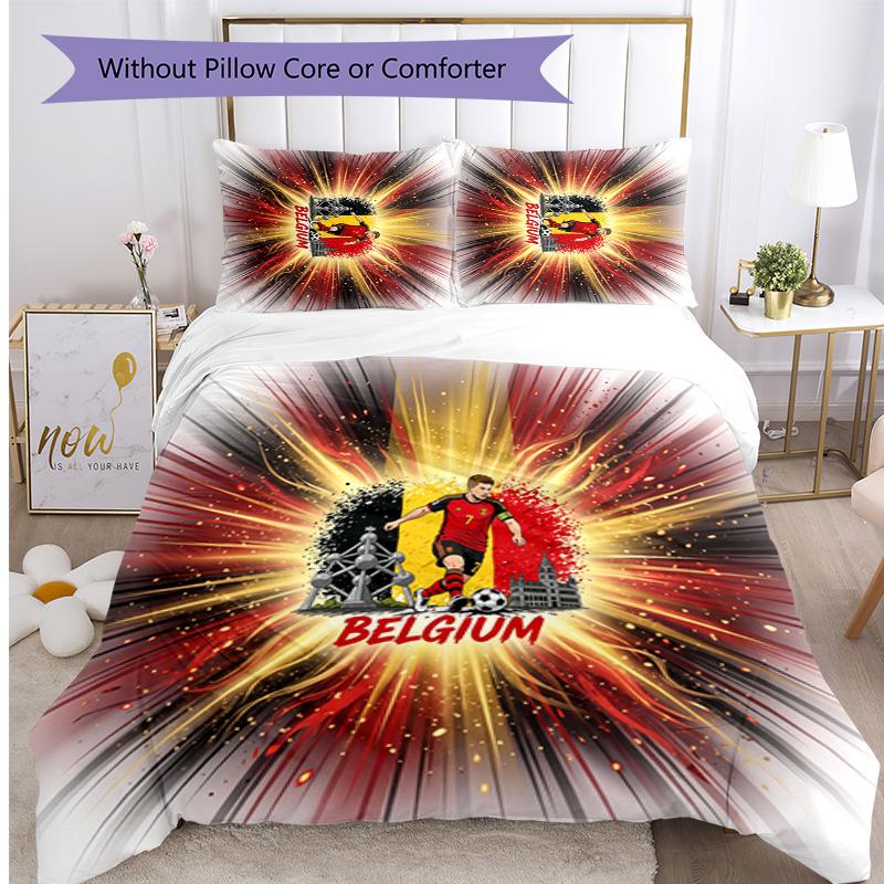 Set Biancheria da Letto Stampata Calcio Belgio 3 Pezzi Copriletto Traspirante Accogliente come Regalo per Inaugurazione Casa o Festa