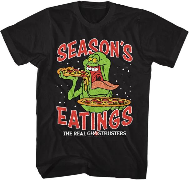 The Real Ghostbusters Cartoon Slimer Eating Pizza Season s Eatings Men s T Shirt 3XL