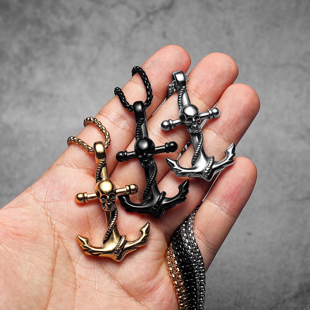 Skull Anchor Amulets Stainless Steel Jewelry Men Necklaces with Pendant for Male Women Punk Hip Hop Accessories Gifts Wholesale