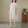 Dimanaf 2025 Women Solid Linen Summer Print Dress Casual Ladies Basic Long Dress 9295