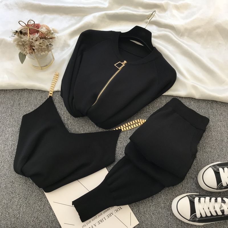 2025 Autumn and Winter New Knitted Suit Women's Fashion Casual Cardigan Vest Pants Three-piece Set