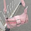 Y2K Style Small Shoulder Bag with Magnetic Closure, Polyester Lining, Chain Strap, Punk-Inspired Design, Pastel Pink Color