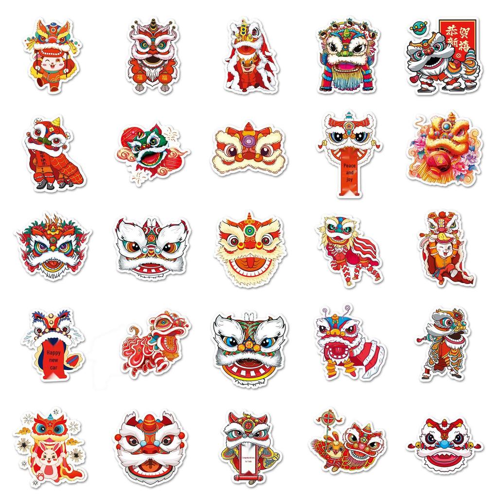50 Sheets Chinese Lion Dance Graffiti Stickers – Waterproof Journal, Water Bottle, and Suitcase Decorations