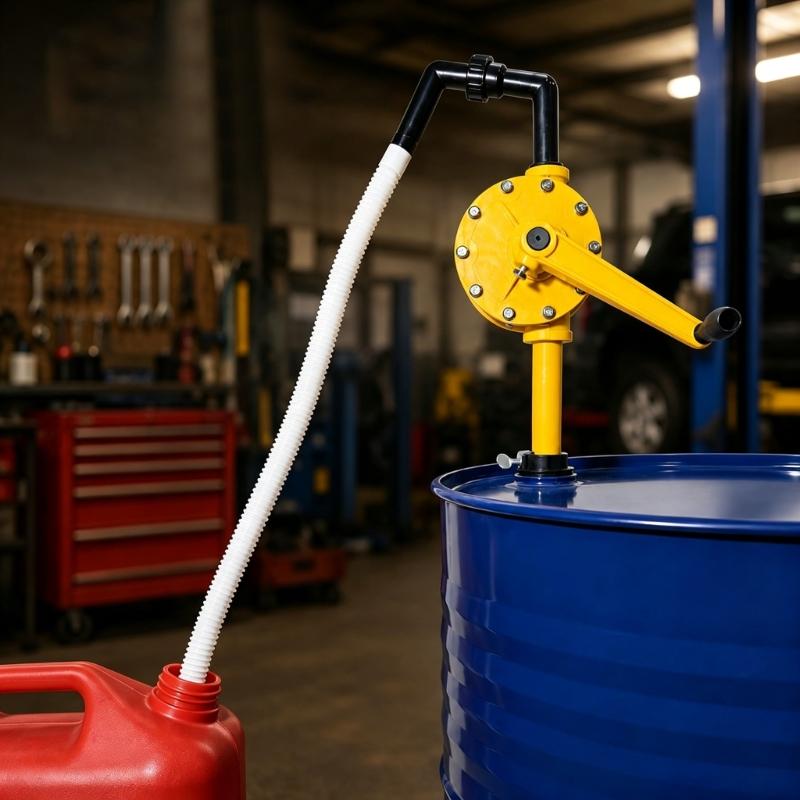 Hand Crank Drum Pump for 15 30 55 Gallon Drums, Manual Rotary Liquid Transfer Pump with 2 Inch Bung Mount for Maintenance Transfer and Storage Service