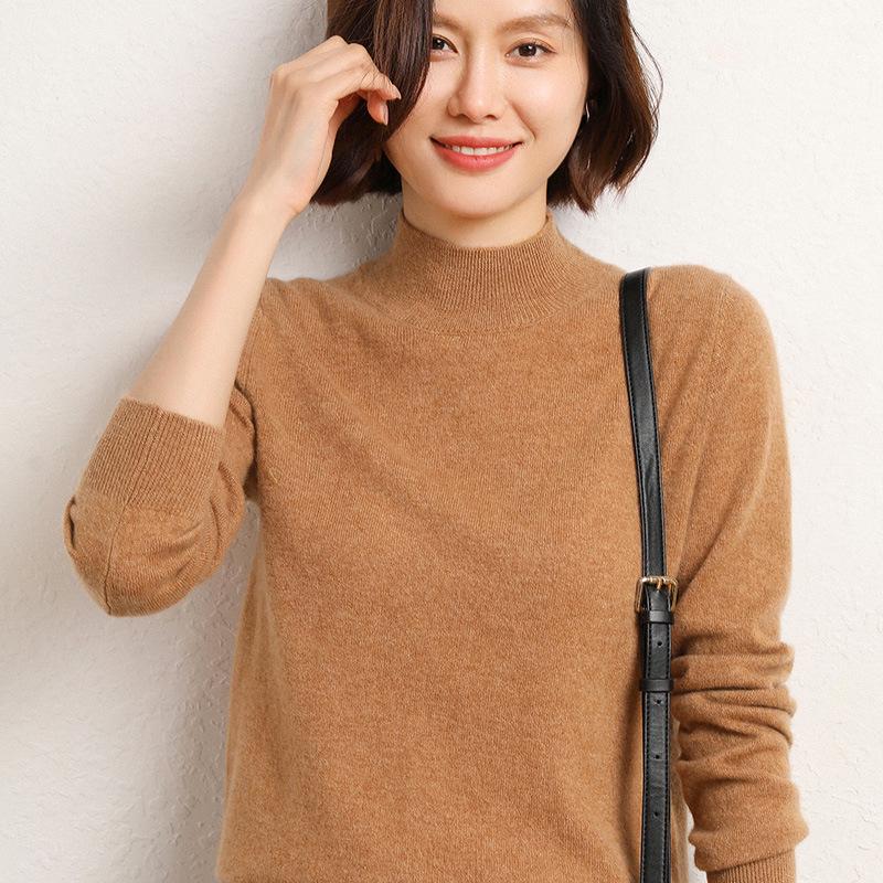 Women's Loose Knit Half Turtleneck Sweater - Long-Sleeve, Large Size Pullover for Autumn & Winter.