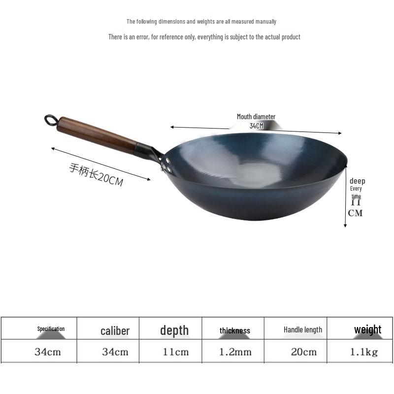 Thickened Cast Iron Stir-Fry Pan, Round-Bottom, Single Handle, Non-Coated, Non-Stick, No Seasoning Needed, Gas Stove Compatible.