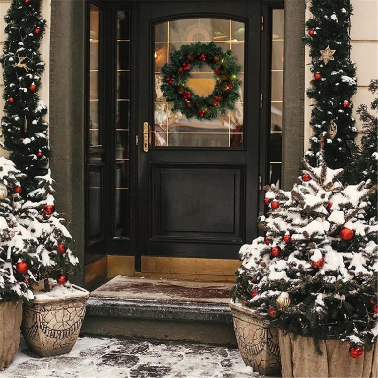 Weihnachtskranz Dekorationen für Haustür mit Beeren Tannenzapfen Kiefernnadel Türkranz für Zuhause Wand Fenster Veranda