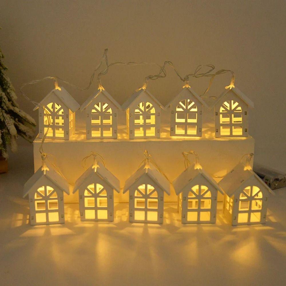 Warm White Christmas LED String Lamp Mini Wood House Lamp String  Atmosphere Decoration