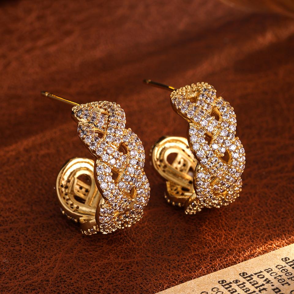 ZAKOL Buling Cubic Zirconia Link Chain Hoop Earring for Women Link Twist Geometric Fashion Ear Accessories Party Zircon