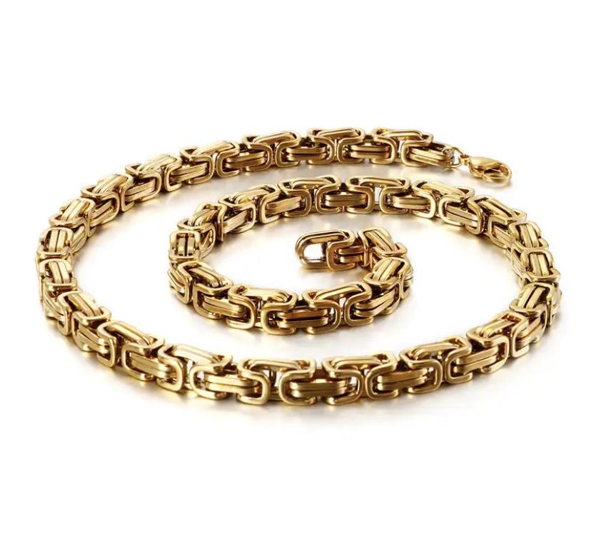Men' Gold Chain Royal Byzantine Chain GOLD PLATED + FREE